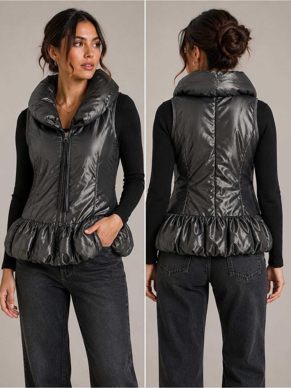 Le Jean De Marithé François Girbaud Bubble Hem Puffer Vest Made in Italy Size Sm